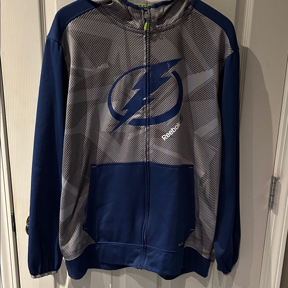 Reebok Navy and Gray Zip-Up Hoodie centre ice apparel NHL